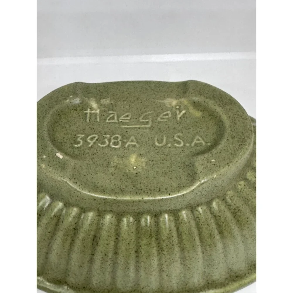 Vintage Haeger Pottery USA 3938-A Green Oval Ribbed Planter Bowl 8